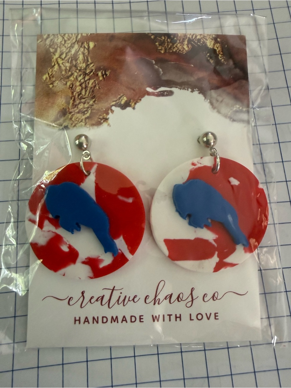 Red White & Blue Buffalo Dangle Earrings